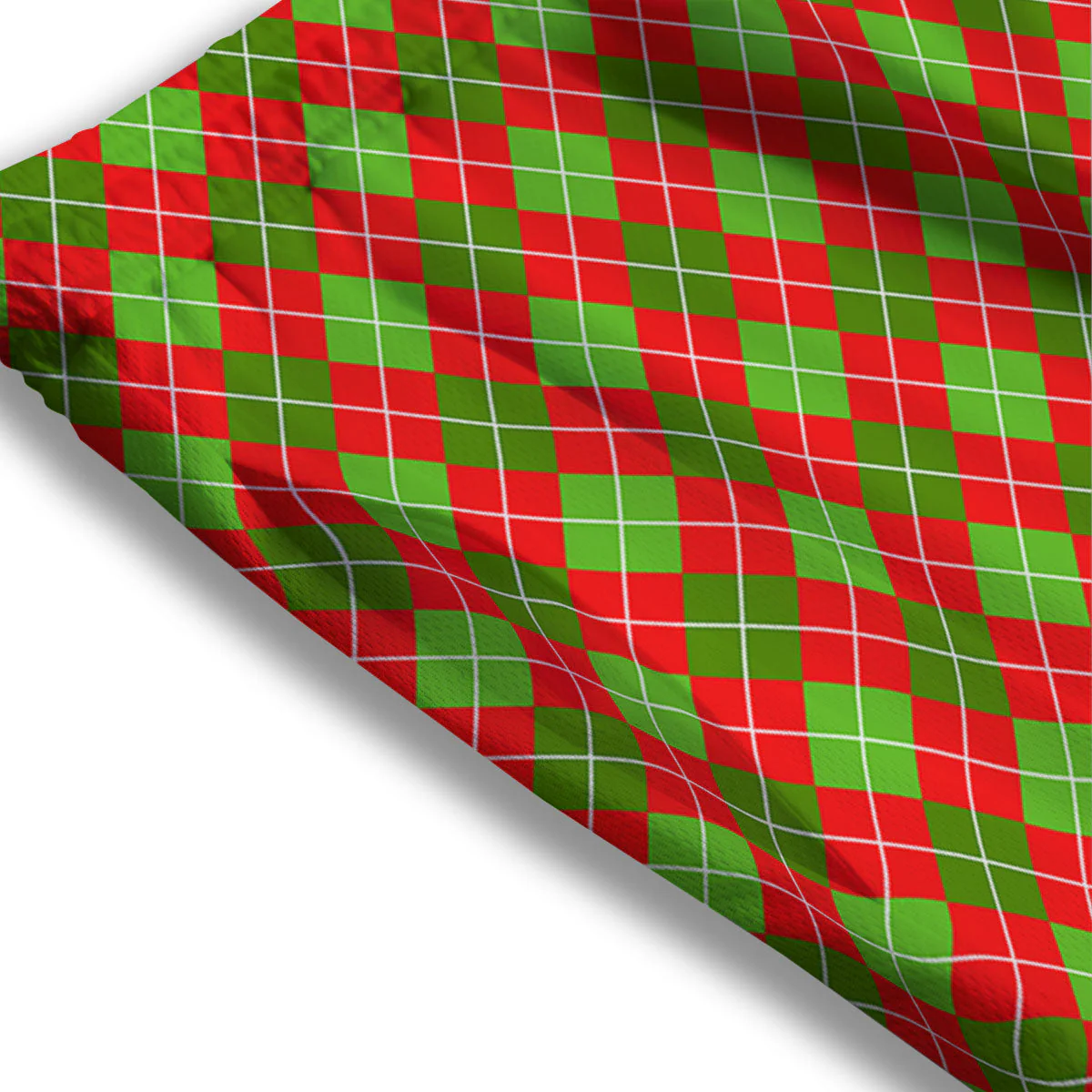 Argyle Red And Green Print Pattern Mesh Shorts - Image 3