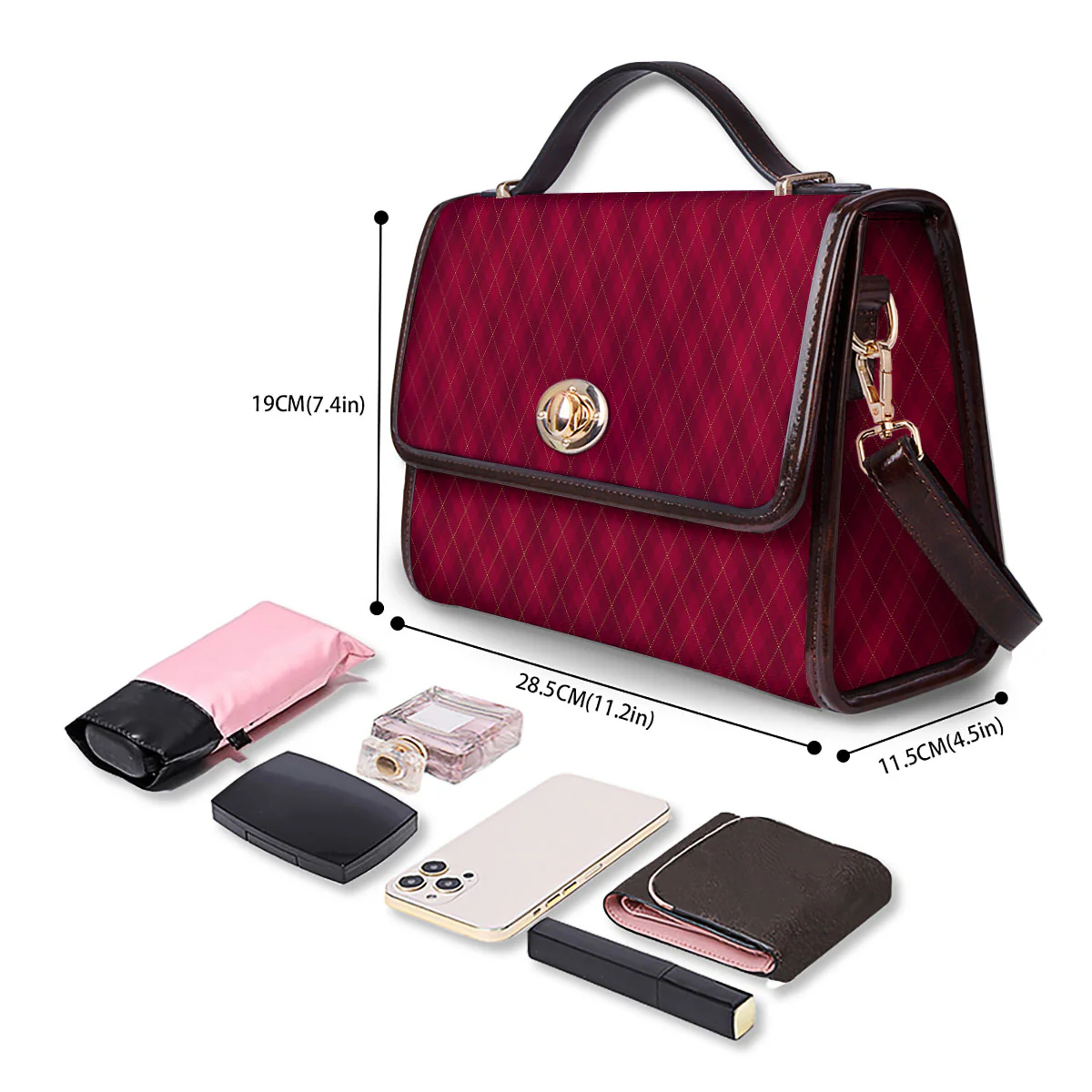 Argyle Red Print Pattern Women's Satchel Bag - Image 4