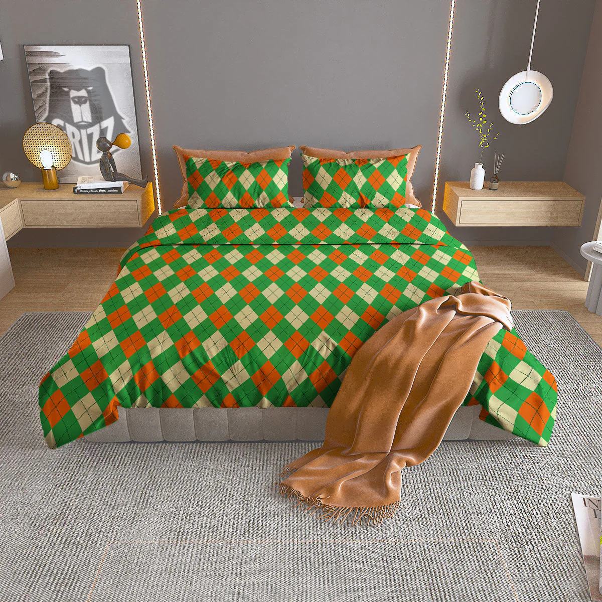 Argyle Saint Patrick's Day Print Pattern Duvet Cover Bedding Set