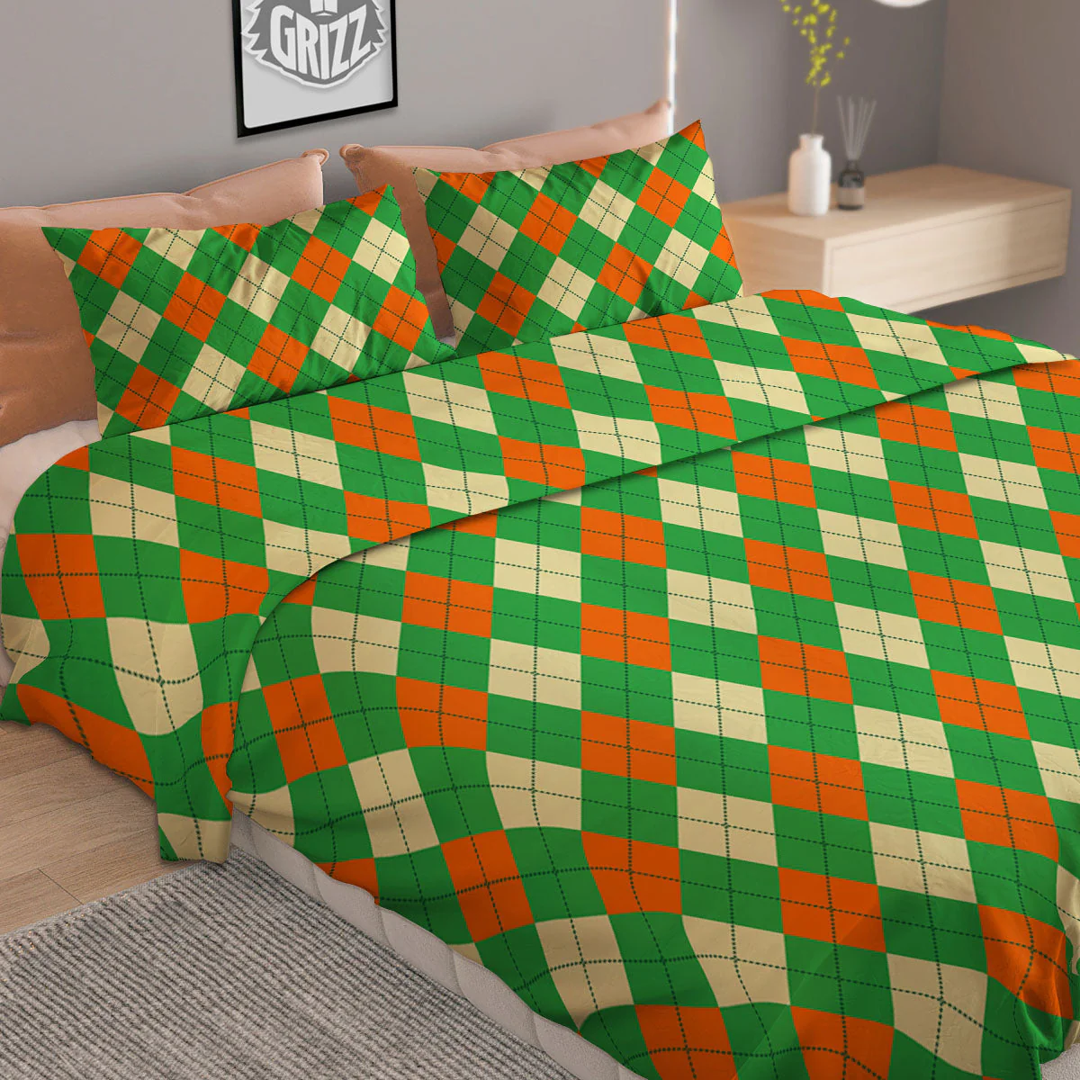 Argyle Saint Patrick's Day Print Pattern Duvet Cover Bedding Set - Image 2