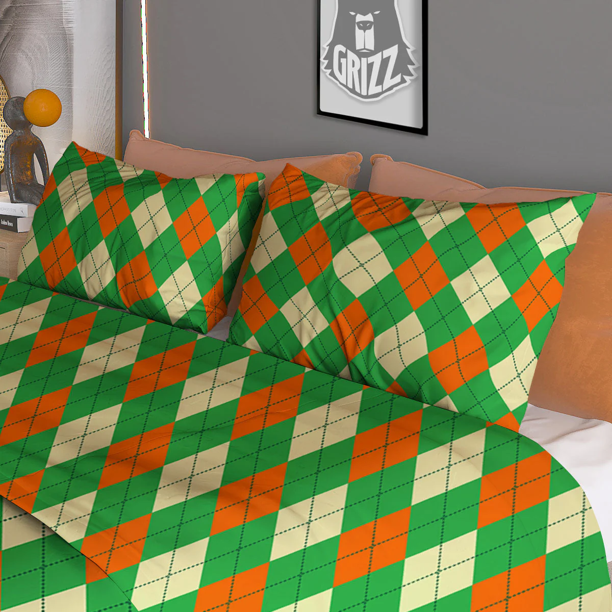 Argyle Saint Patrick's Day Print Pattern Duvet Cover Bedding Set - Image 3