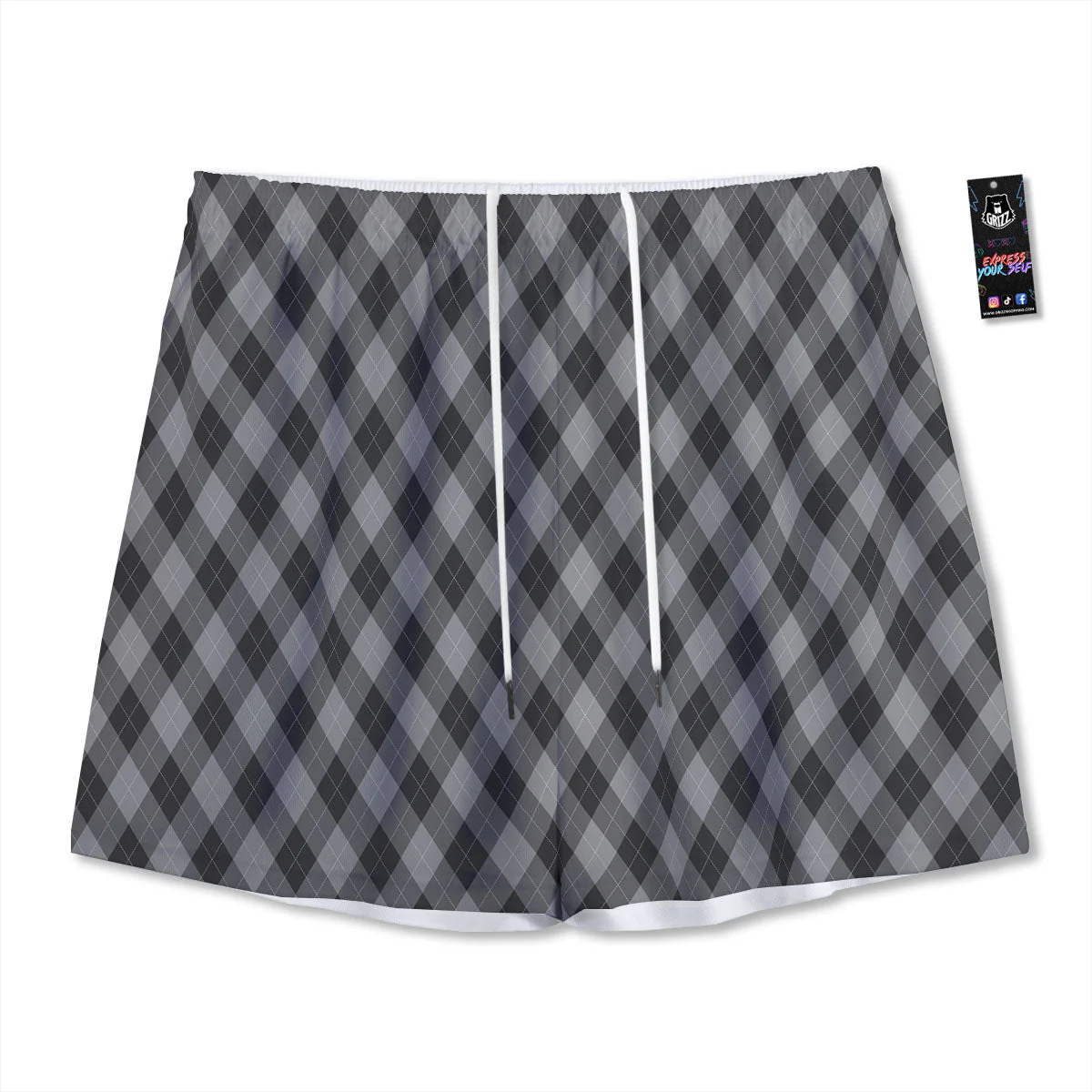 Argyle Shadow Grey Print Pattern Mesh Shorts