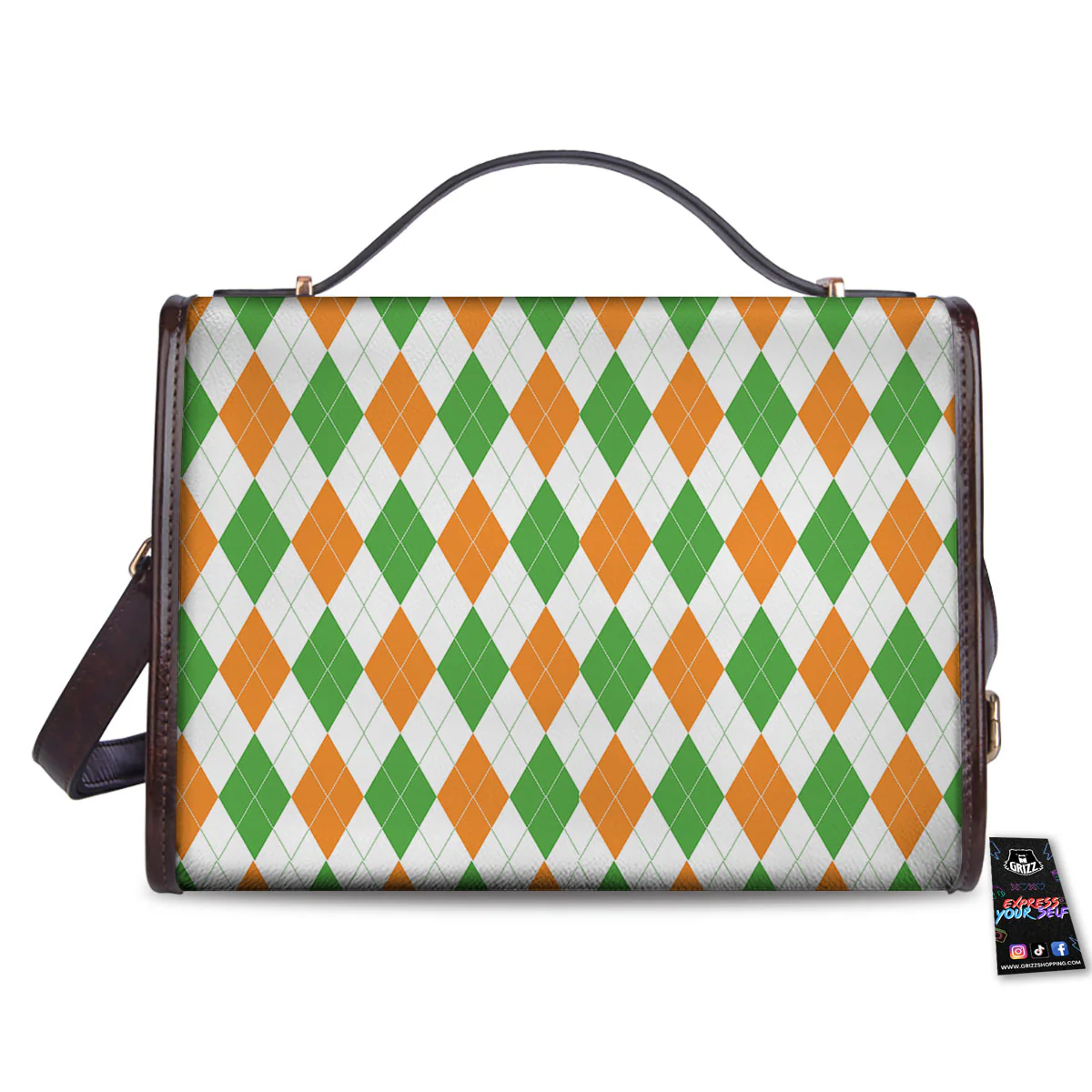 Argyle St Patrick's Day Print Pattern Women's Satchel Bag - Image 2