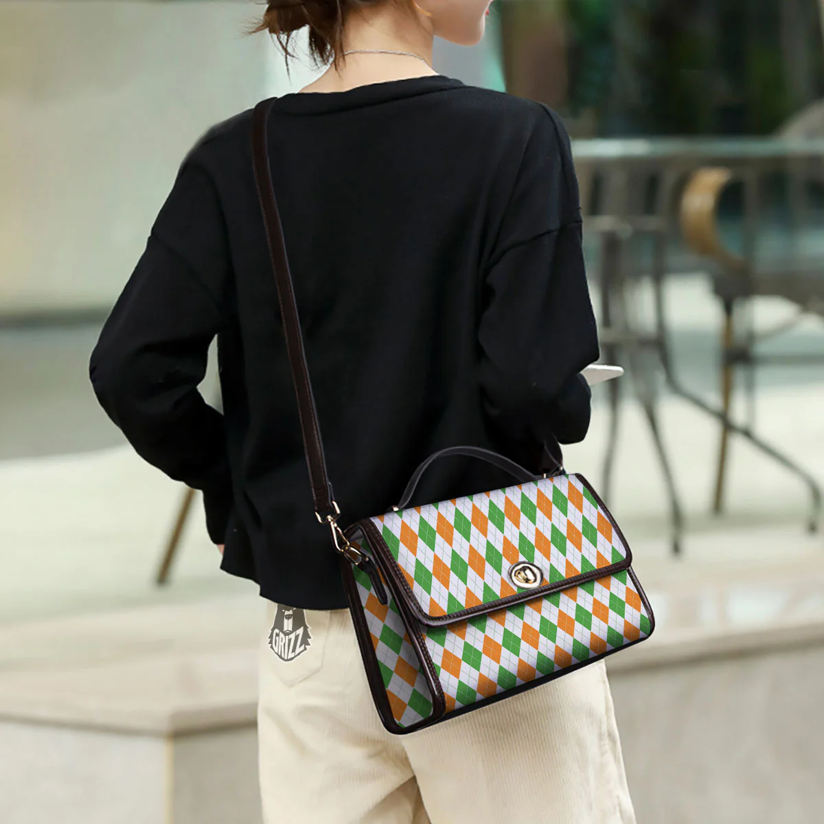 Argyle St Patrick's Day Print Pattern Women's Satchel Bag - Image 3