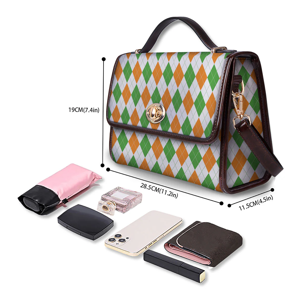 Argyle St Patrick's Day Print Pattern Women's Satchel Bag - Image 4