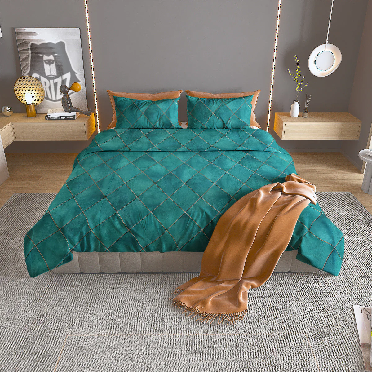 Argyle Turquoise Print Pattern Duvet Cover Bedding Set