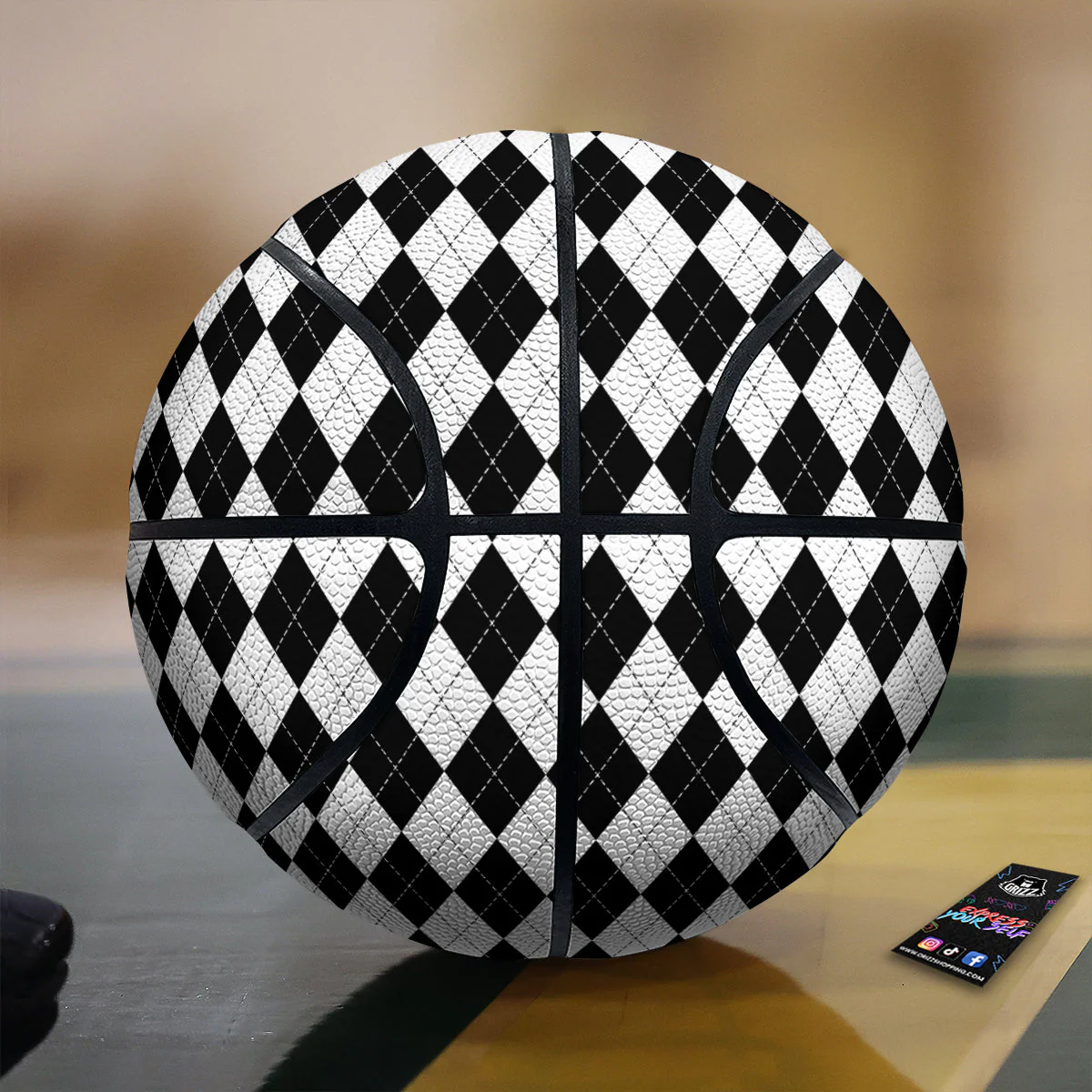 Argyle White And Black Print Pattern Basketball
