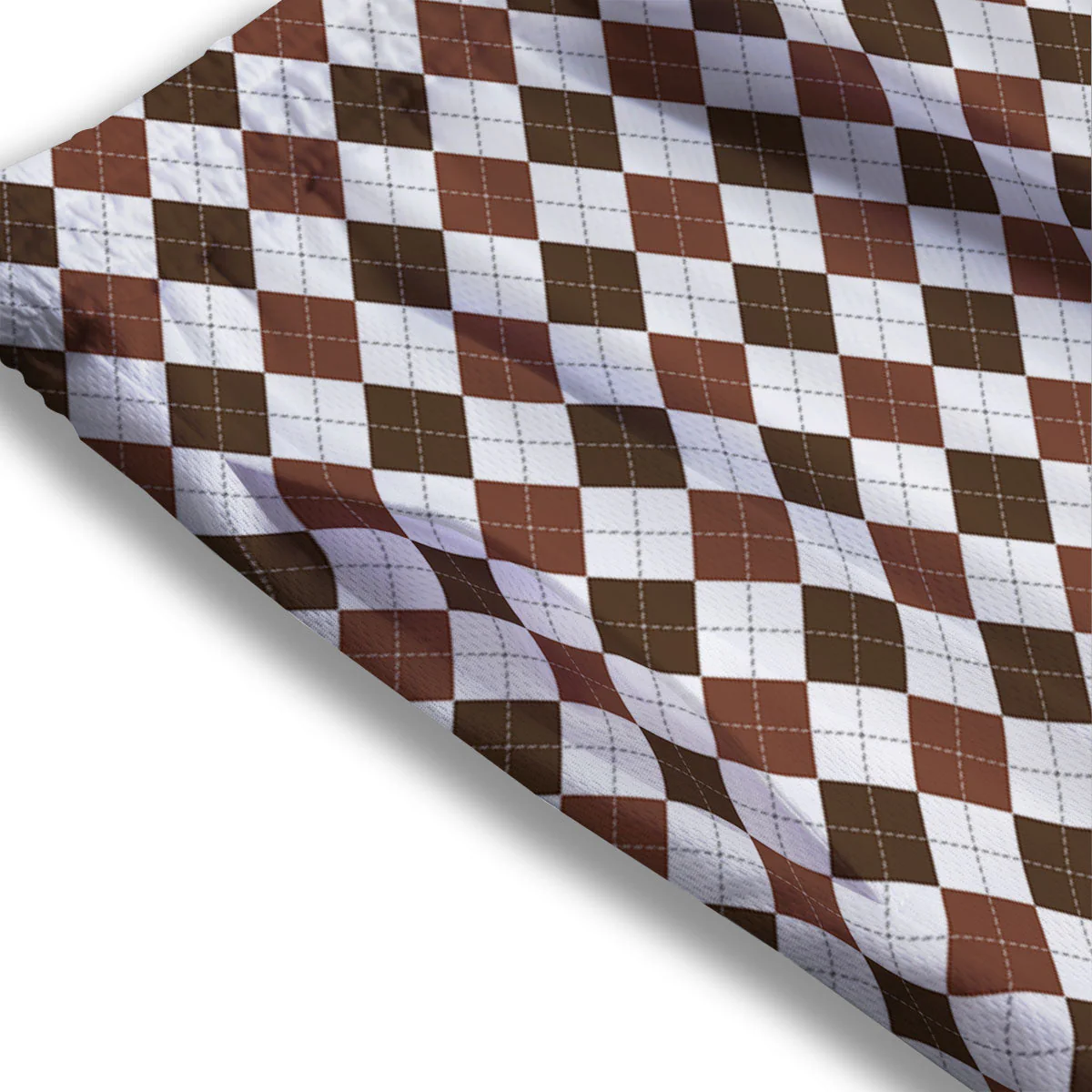 Argyle White And Brown Print Pattern Mesh Shorts - Image 3
