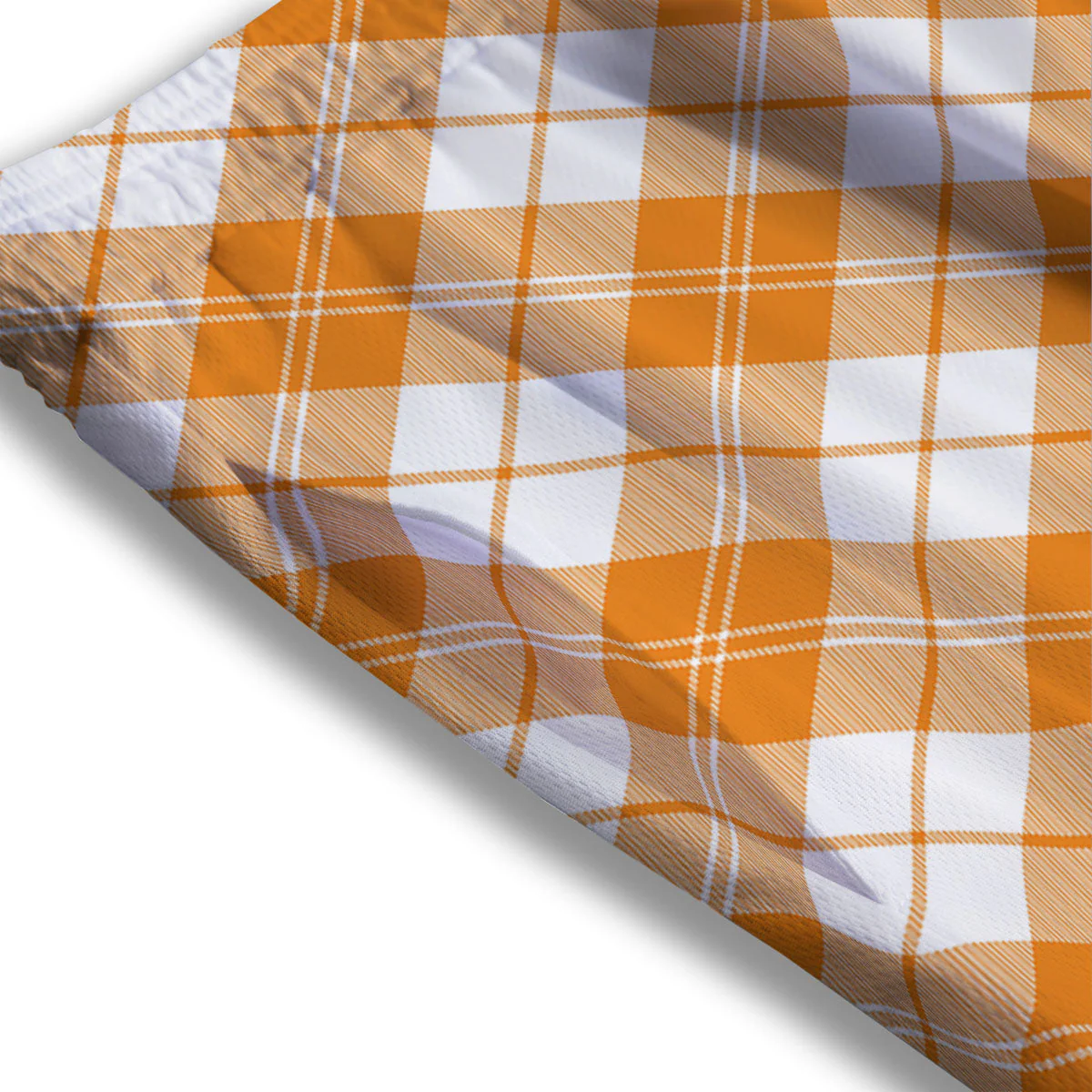 Argyle White And Orange Print Pattern Mesh Shorts - Image 3