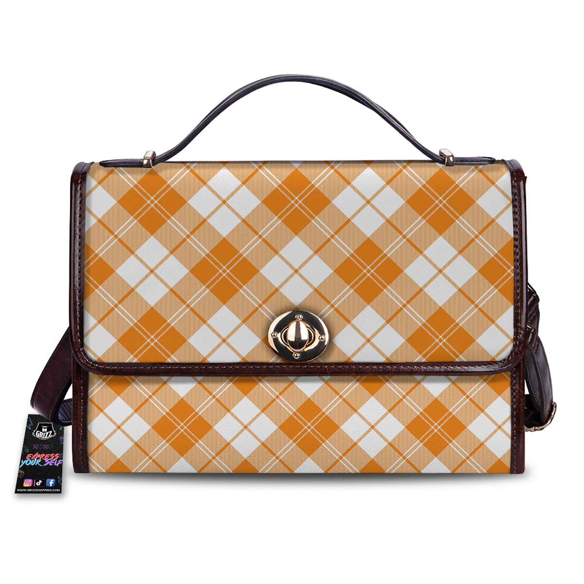 Argyle White And Orange Print Pattern Women's Satchel Bag