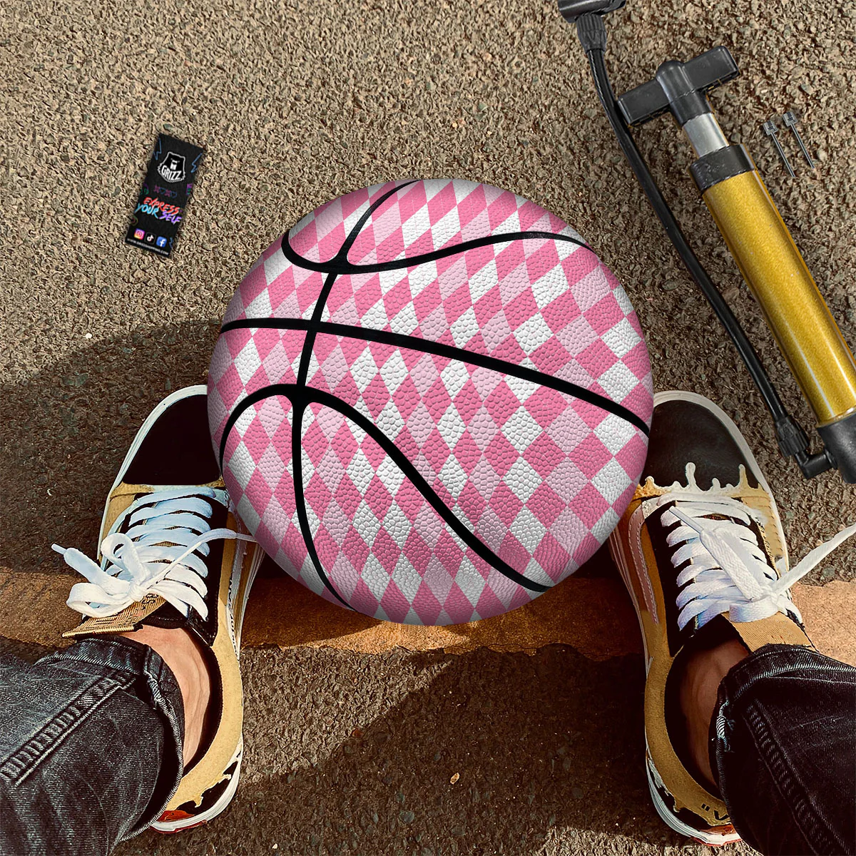 Argyle White And Pink Print Pattern Basketball - Image 2