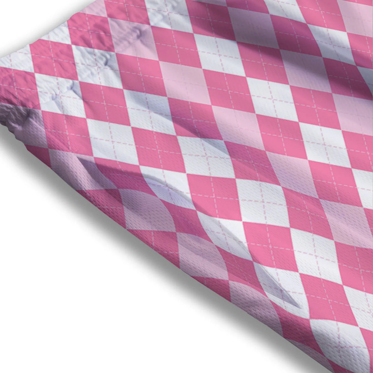 Argyle White And Pink Print Pattern Mesh Shorts - Image 3