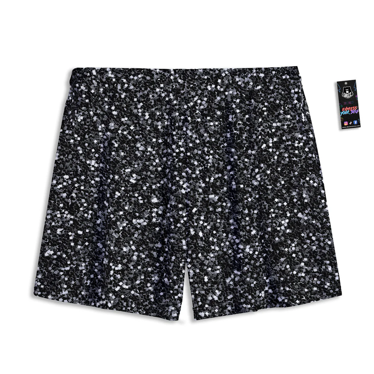 Artwork Black Glitter Print Mesh Shorts - Image 2