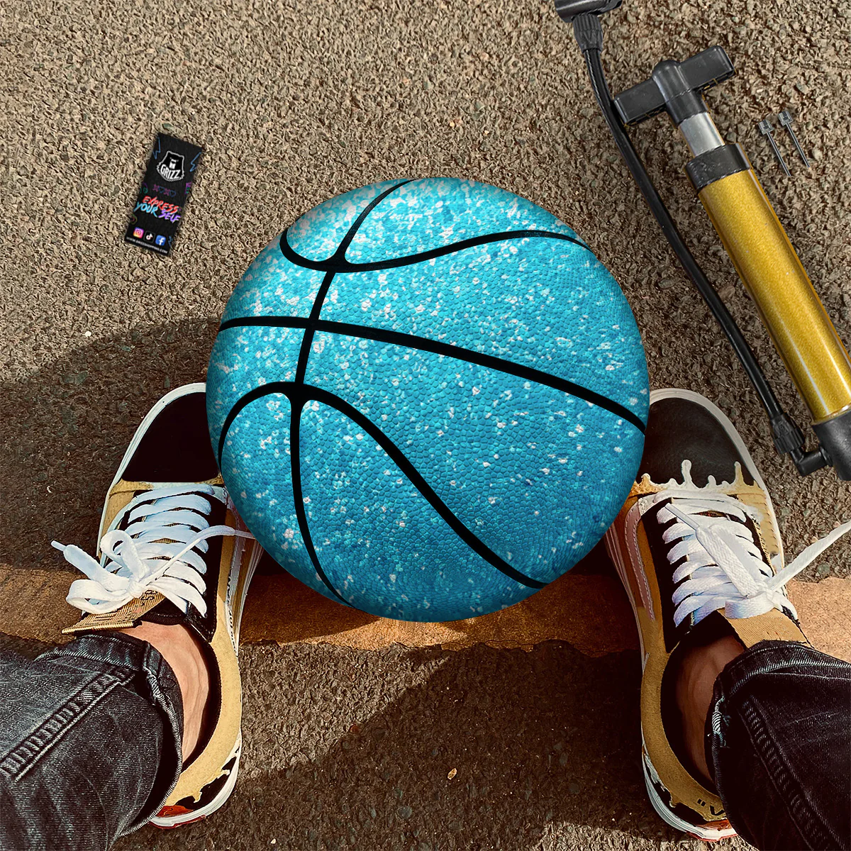 Artwork Blue Glitter Print Basketball - Image 2