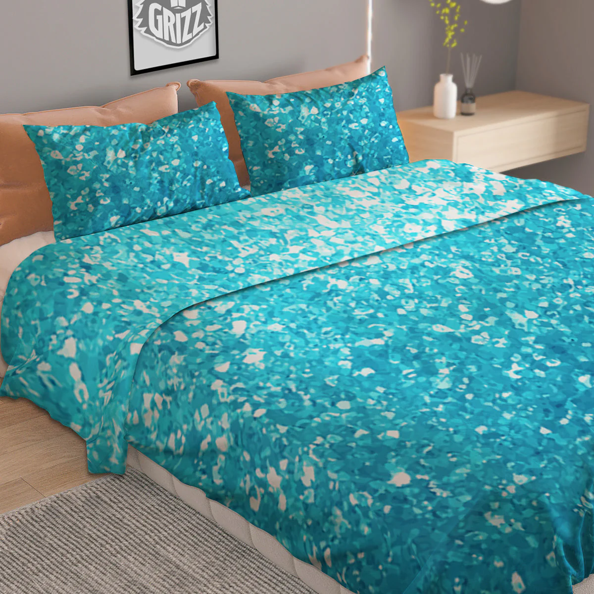 Artwork Blue Glitter Print Duvet Cover Bedding Set - Image 2