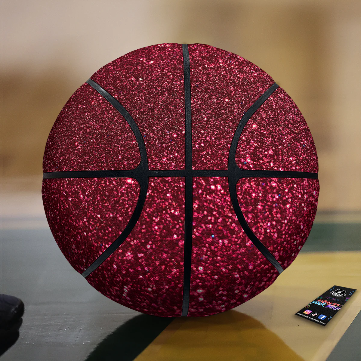 Artwork Burgundy Glitter Print Basketball