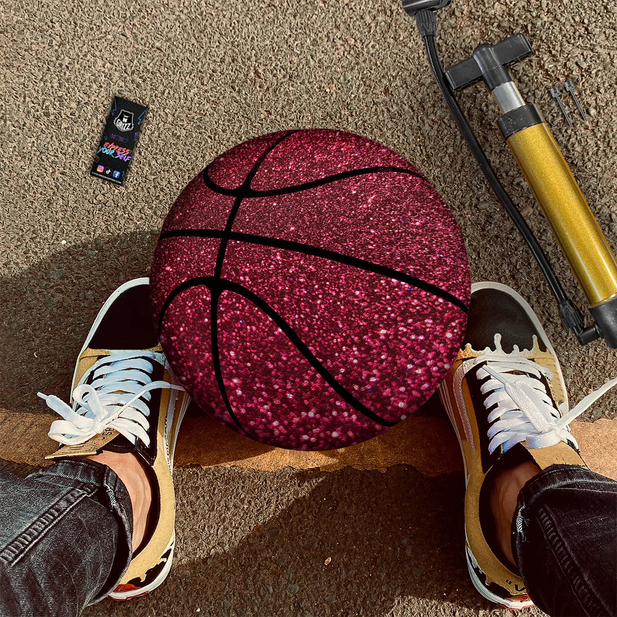 Artwork Burgundy Glitter Print Basketball - Image 3