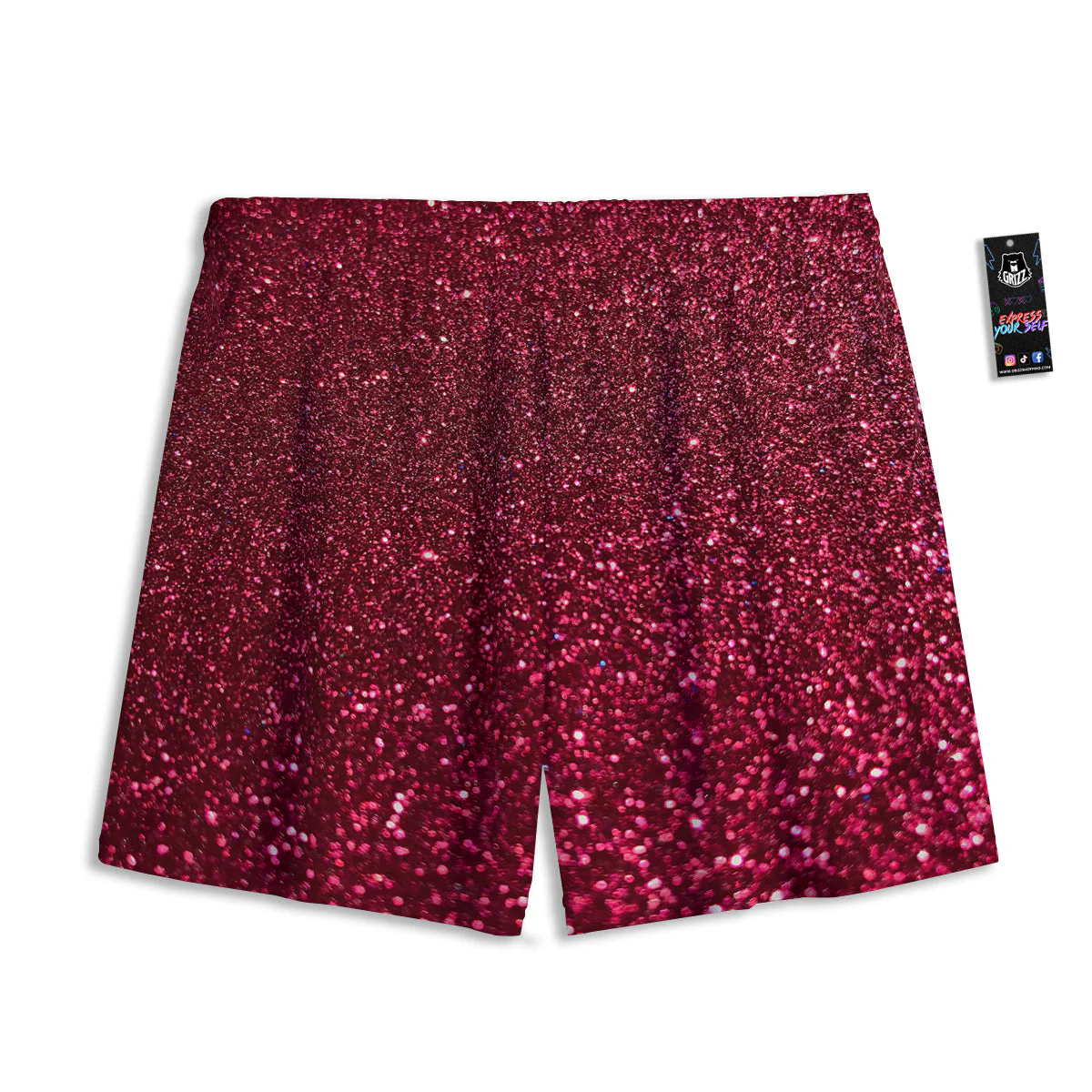 Artwork Burgundy Glitter Print Mesh Shorts - Image 2