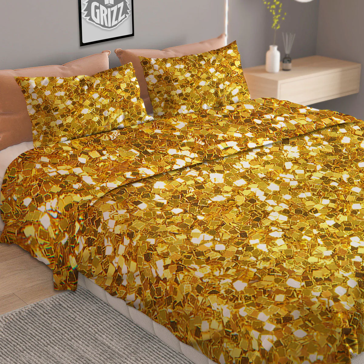 Artwork Glitter Gold Print Duvet Cover Bedding Set - Image 2