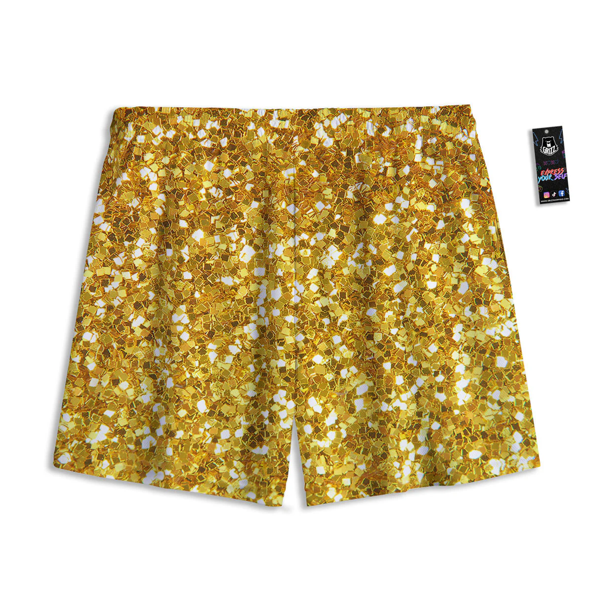 Artwork Glitter Gold Print Mesh Shorts - Image 2