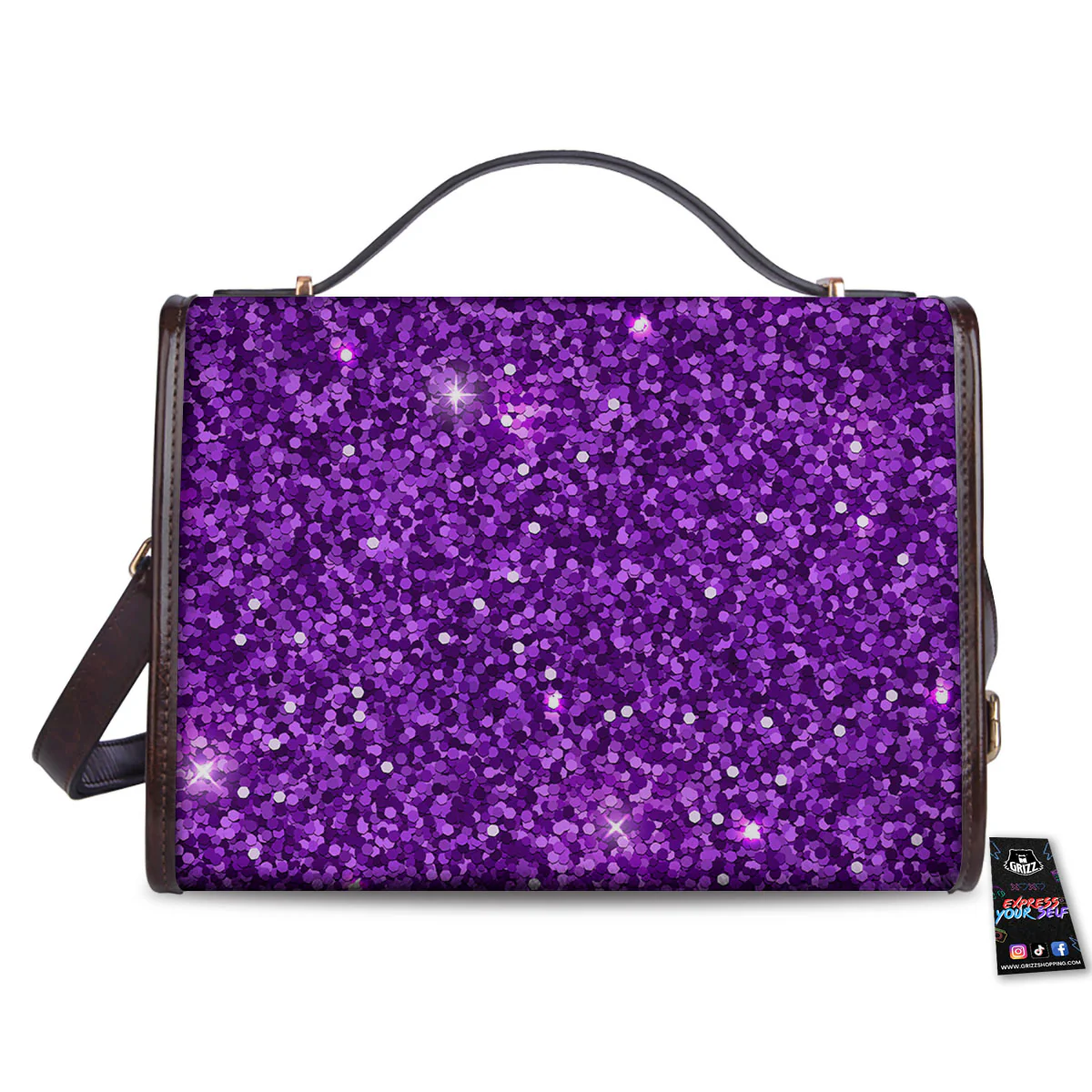 Artwork Glitter Purple Print Women's Satchel Bag - Image 2