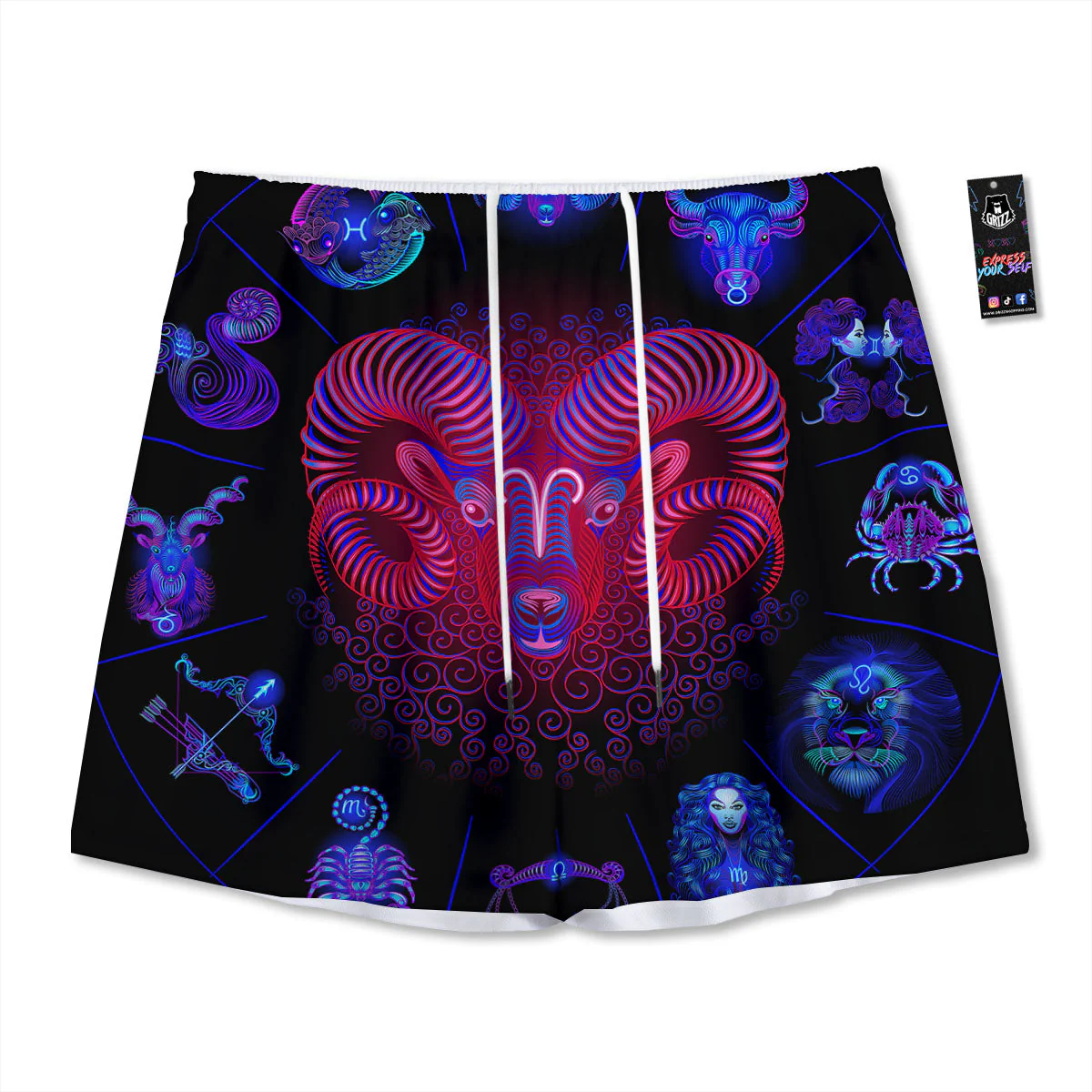 Astrological And Aries Signs Print Mesh Shorts