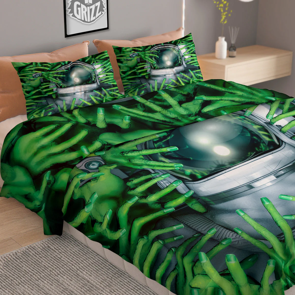 Astronaut And Alien Sci Fi Print Duvet Cover Bedding Set - Image 2