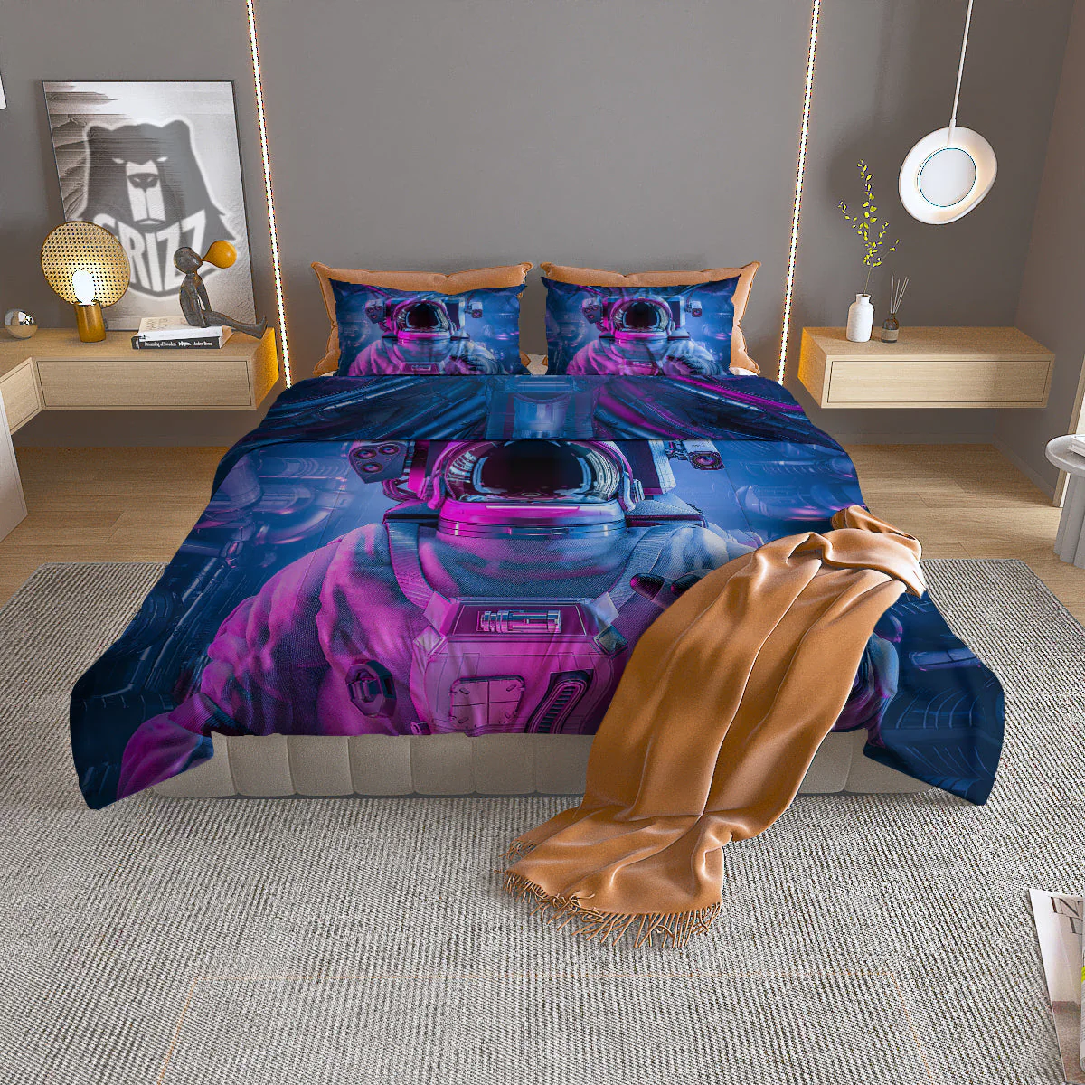 Astronaut Futuristic Print Duvet Cover Bedding Set