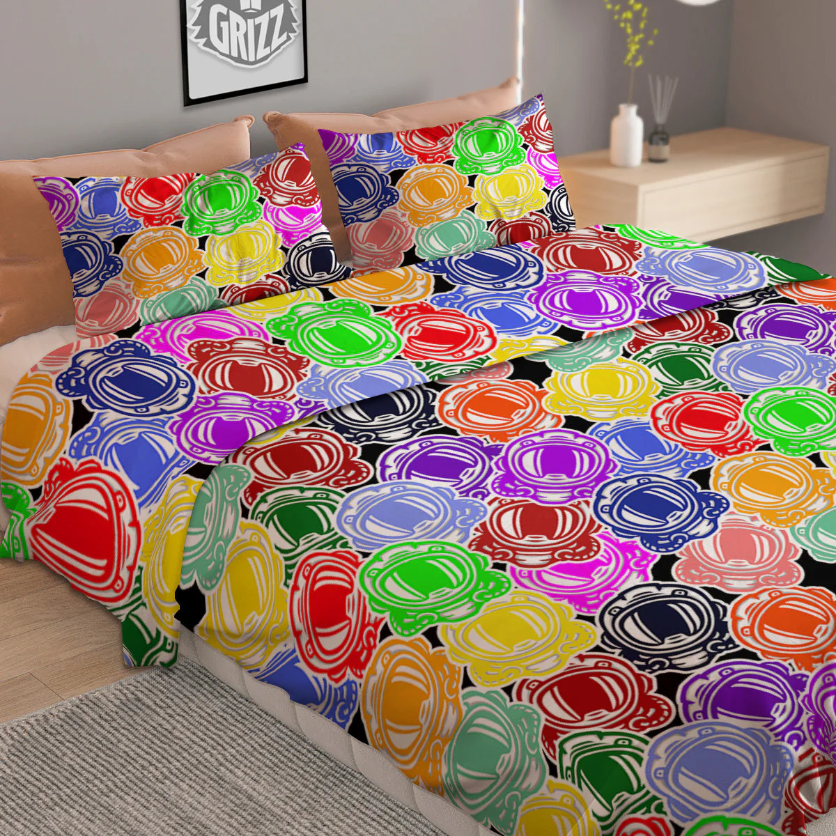 Astronaut Helmet Colorful Print Pattern Duvet Cover Bedding Set - Image 2