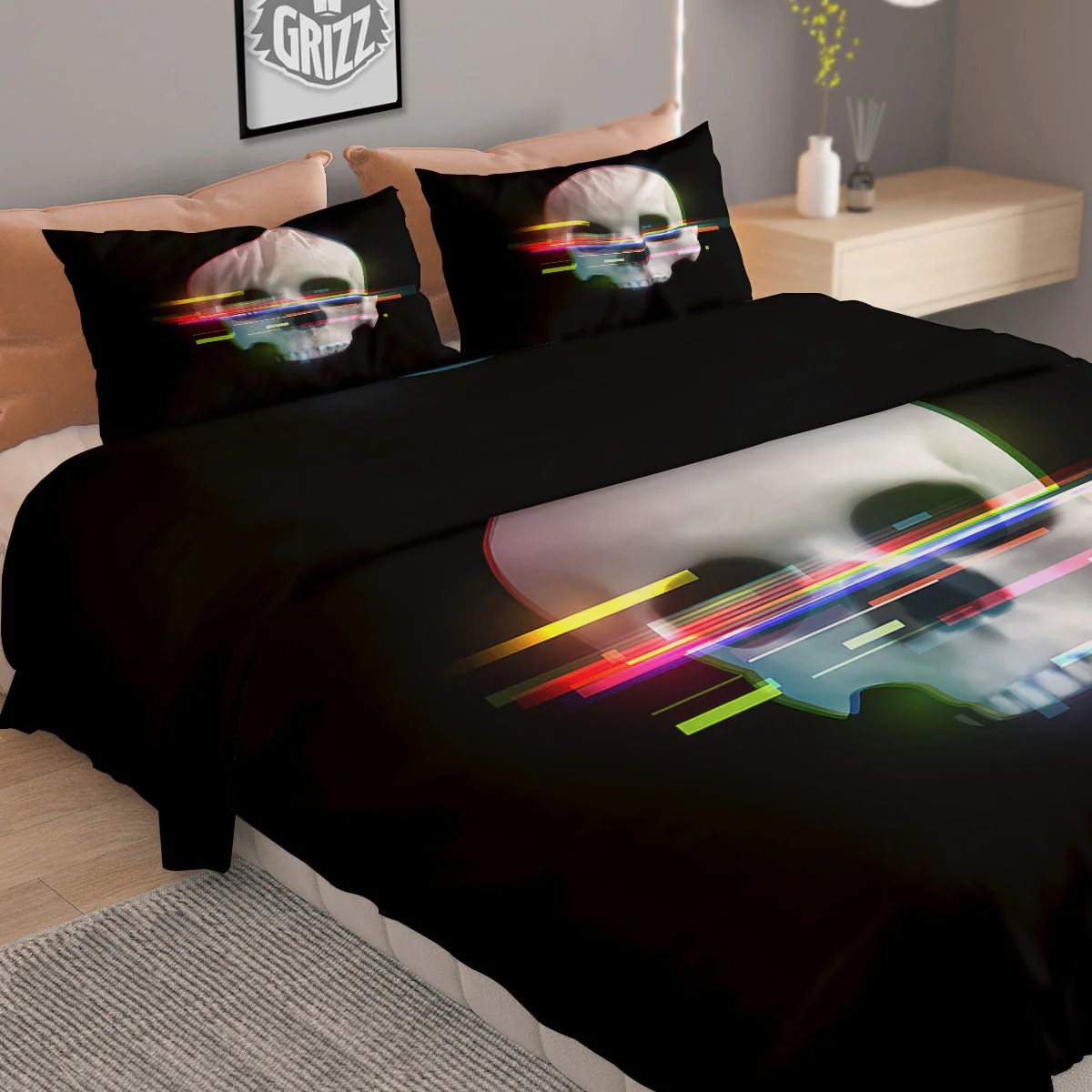 Astronaut Skull Digital Glitch Print Duvet Cover Bedding Set - Image 2