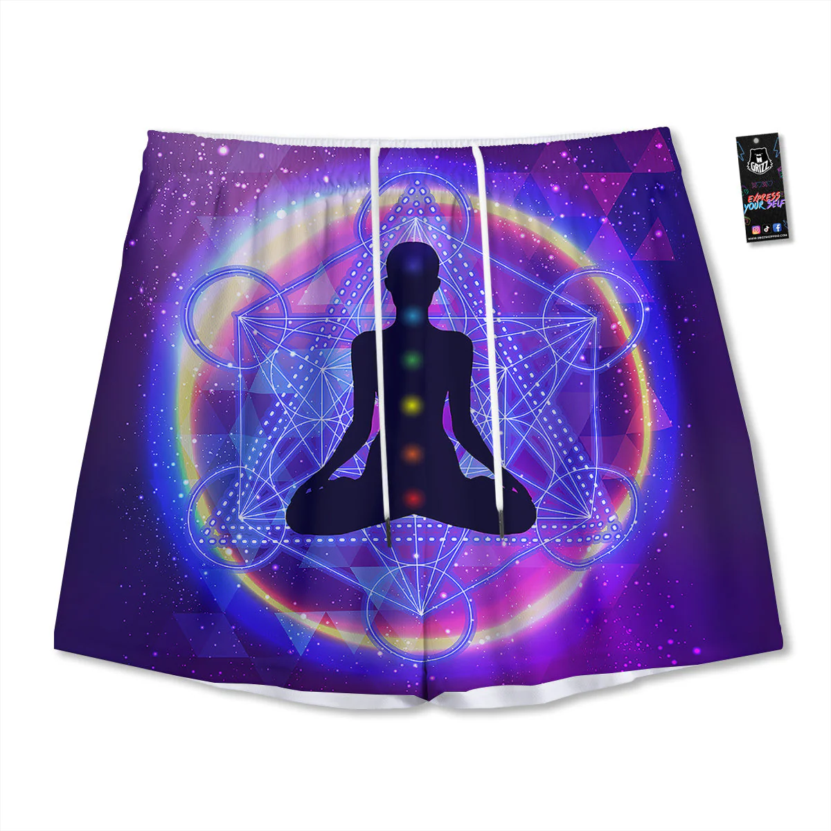 Aura Chakras Colorful Print Mesh Shorts