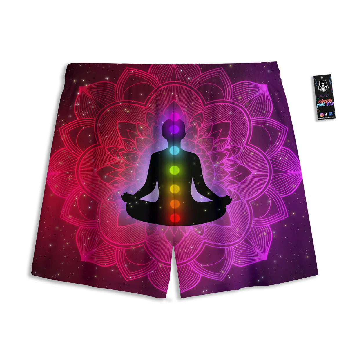 Aura Mandala Chakras Print Mesh Shorts - Image 2