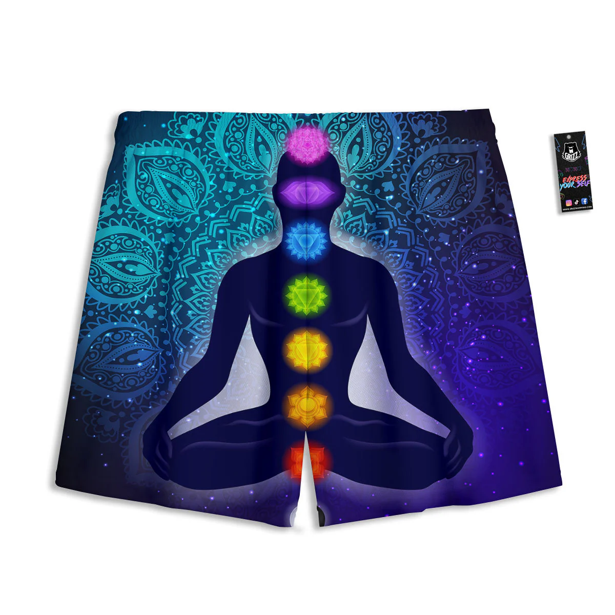 Aura Nine Chakras Print Mesh Shorts - Image 2