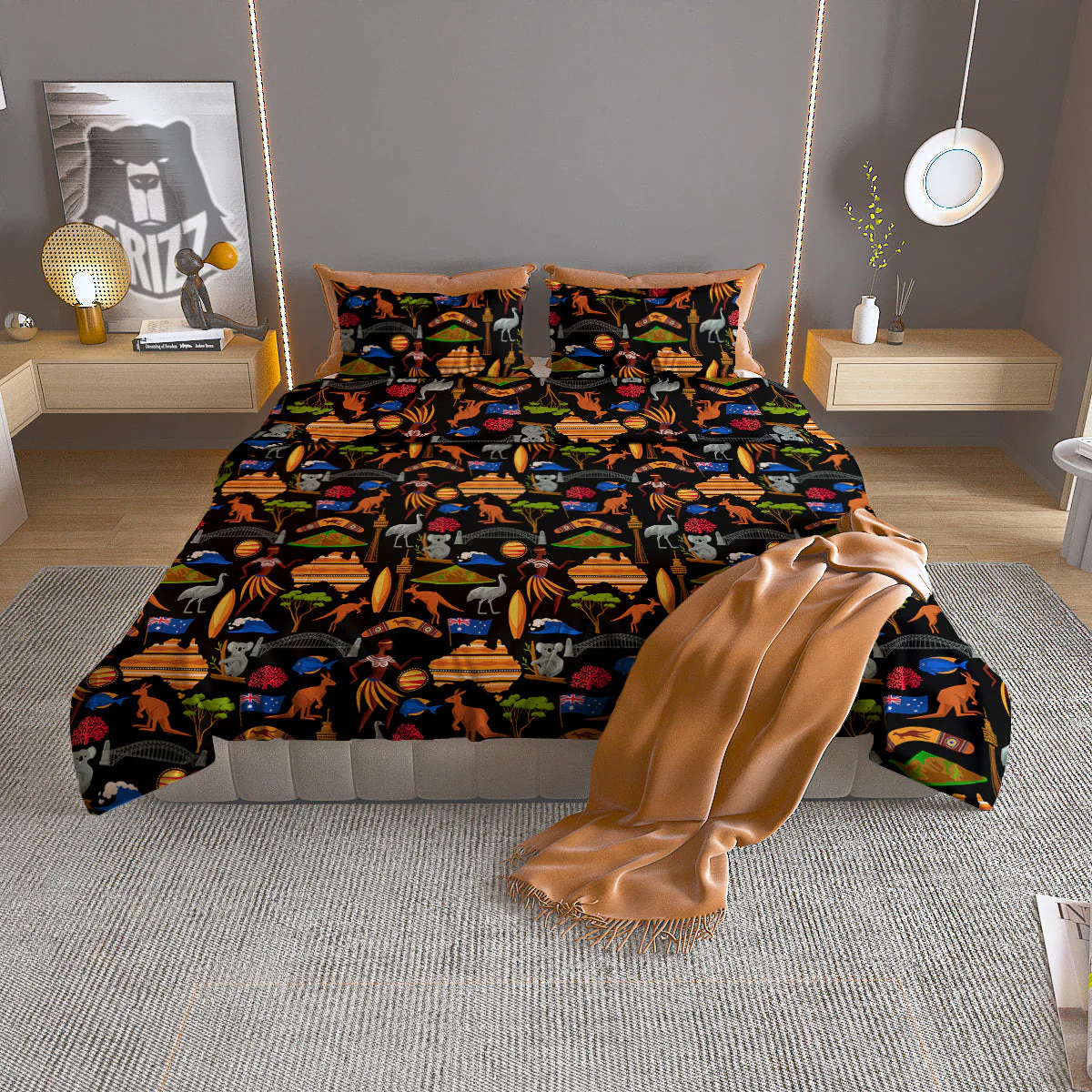 Australia Symbols Print Pattern Duvet Cover Bedding Set
