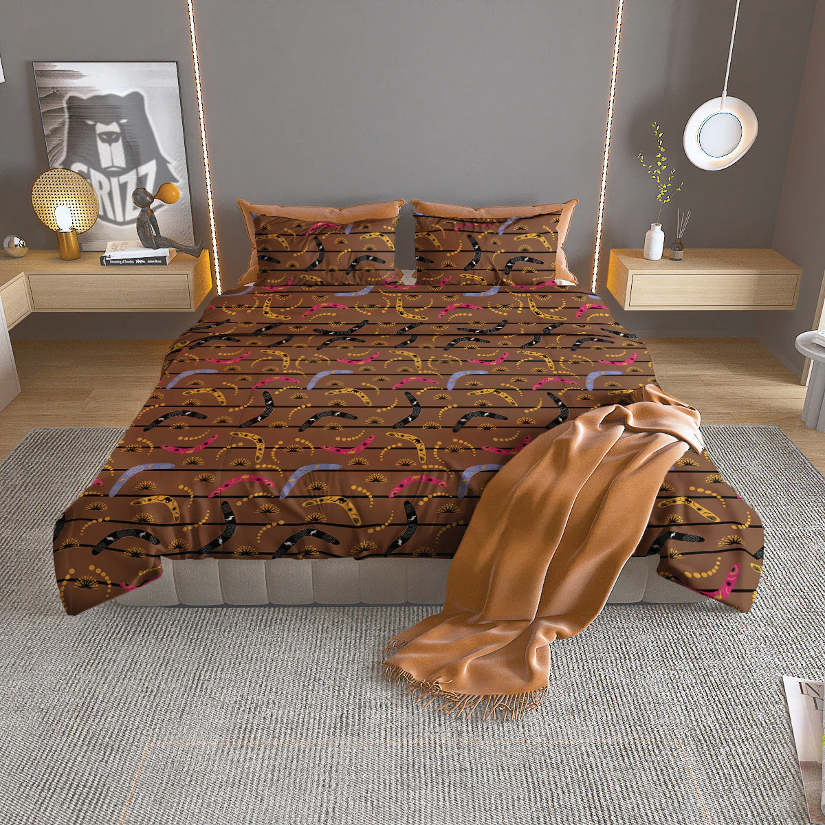 Australian Boomerangs Print Pattern Duvet Cover Bedding Set