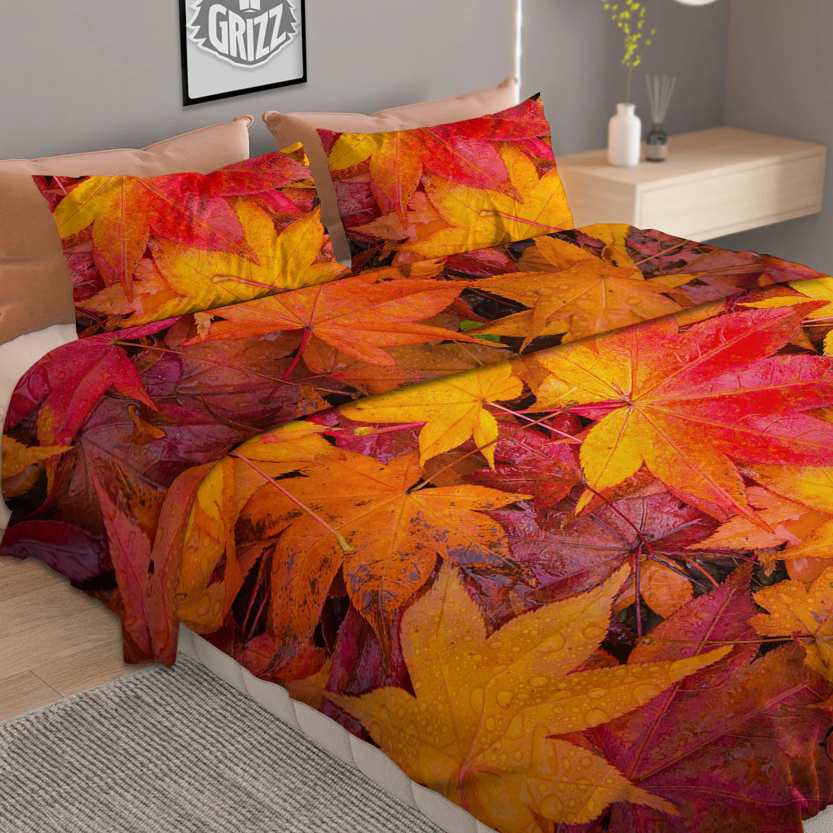 Autumn Leaves Print Duvet Cover Bedding Set - Image 2