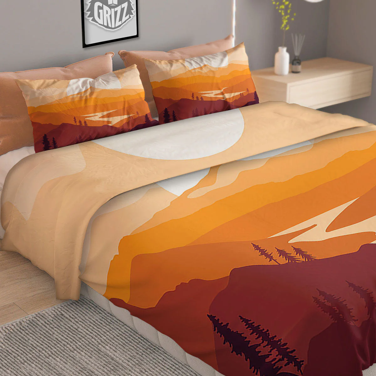 Autumn Mountains Sunset Print Duvet Cover Bedding Set - Image 2