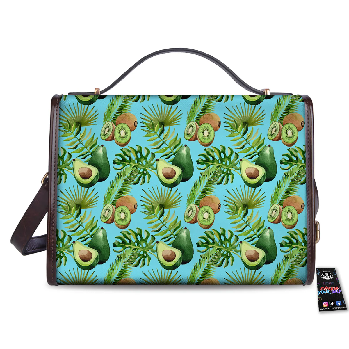 Avocado And Watercolor Kiwi Print Pattern Women's Satchel Bag - Image 2