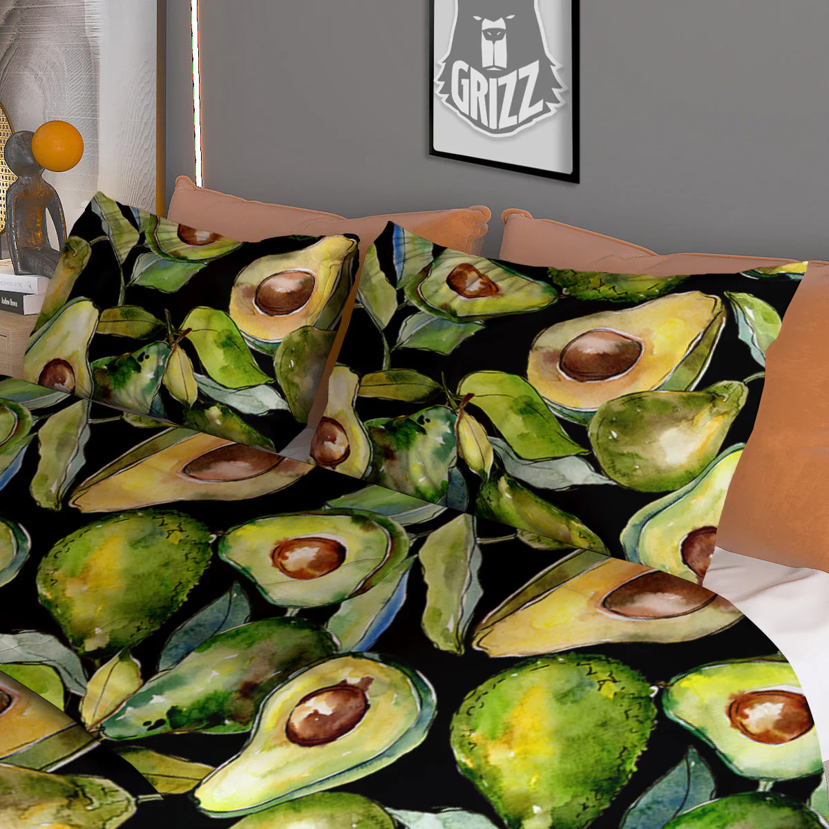 Avocado Watercolor Print Pattern Duvet Cover Bedding Set - Image 3