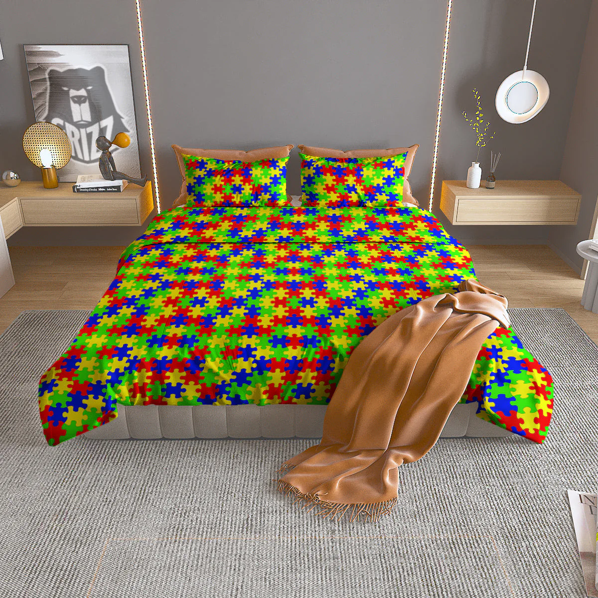 Awareness Jigsaw Colorful Autism Print Duvet Cover Bedding Set