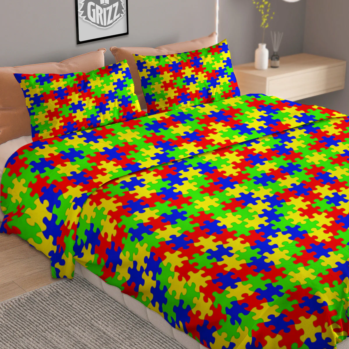 Awareness Jigsaw Colorful Autism Print Duvet Cover Bedding Set - Image 2