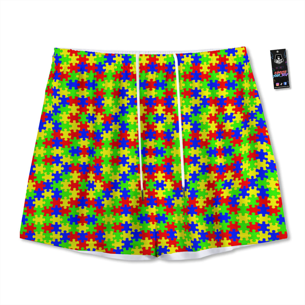 Awareness Jigsaw Colorful Autism Print Mesh Shorts