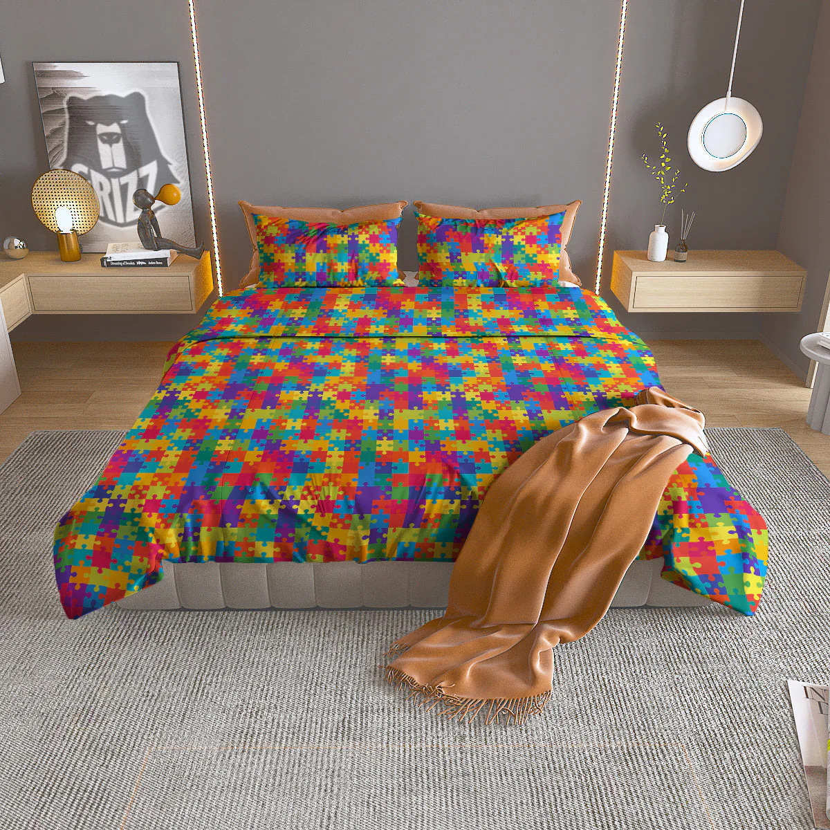 Awareness Puzzle Colorful Autism Print Duvet Cover Bedding Set