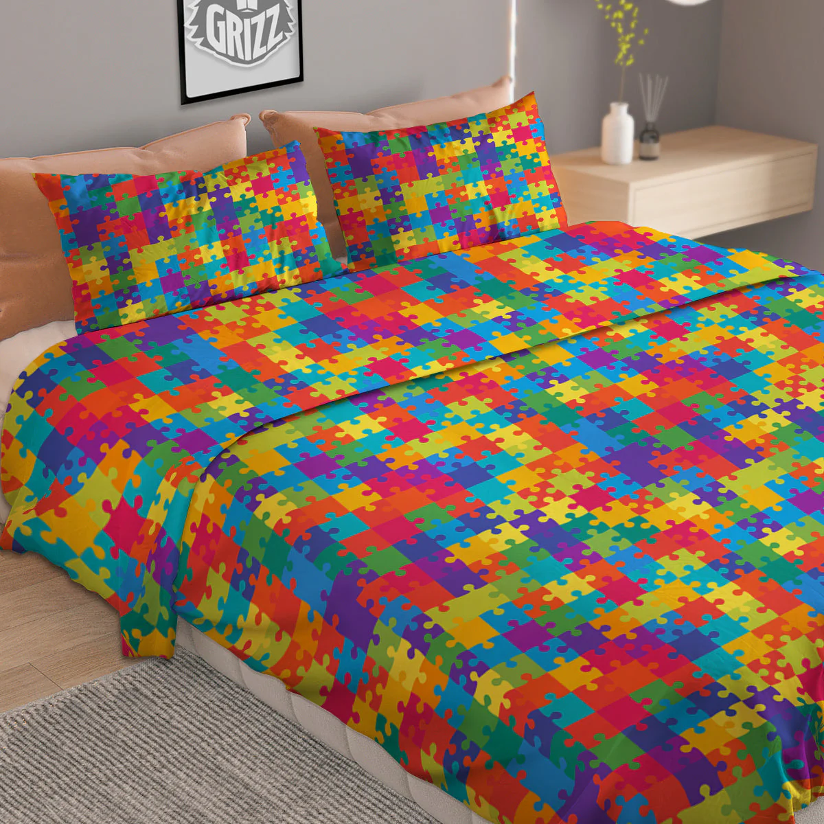 Awareness Puzzle Colorful Autism Print Duvet Cover Bedding Set - Image 2