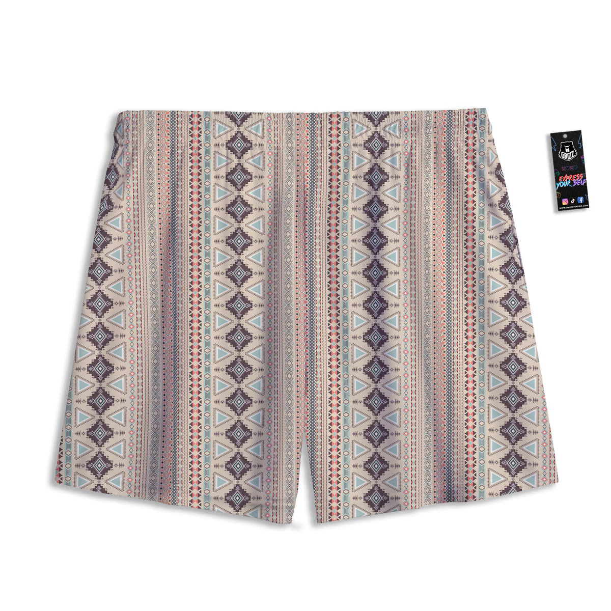 Aztec Beige Print Pattern Mesh Shorts - Image 2