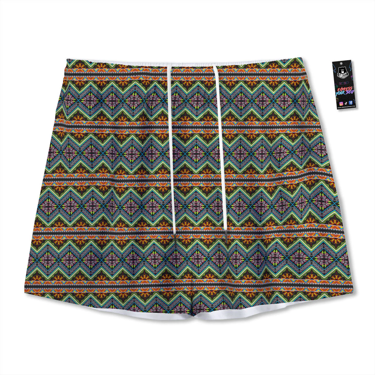 Aztec Boho Tribal Print Pattern Mesh Shorts