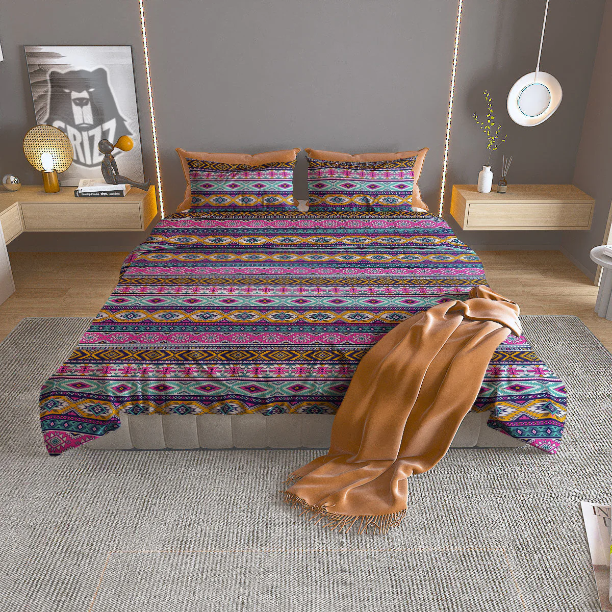 Aztec Bright Colors Print Pattern Duvet Cover Bedding Set