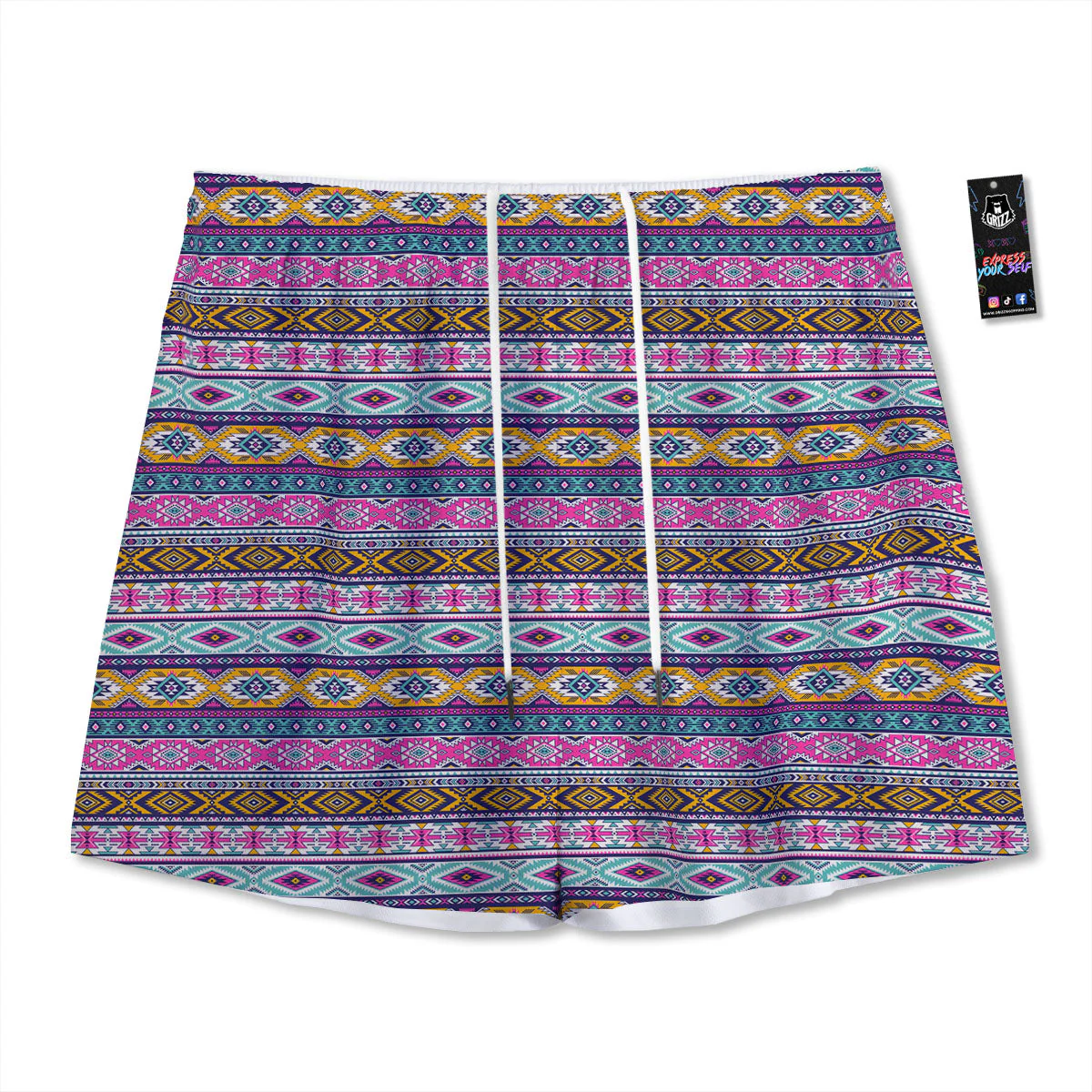 Aztec Bright Colors Print Pattern Mesh Shorts