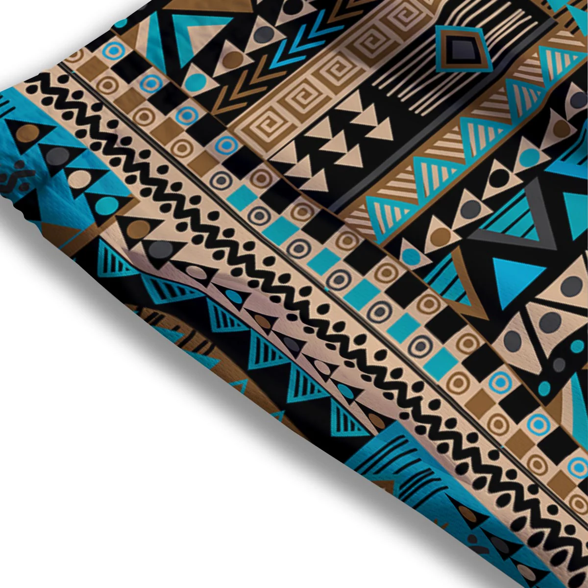 Aztec Brown And Teal Print Pattern Mesh Shorts - Image 3