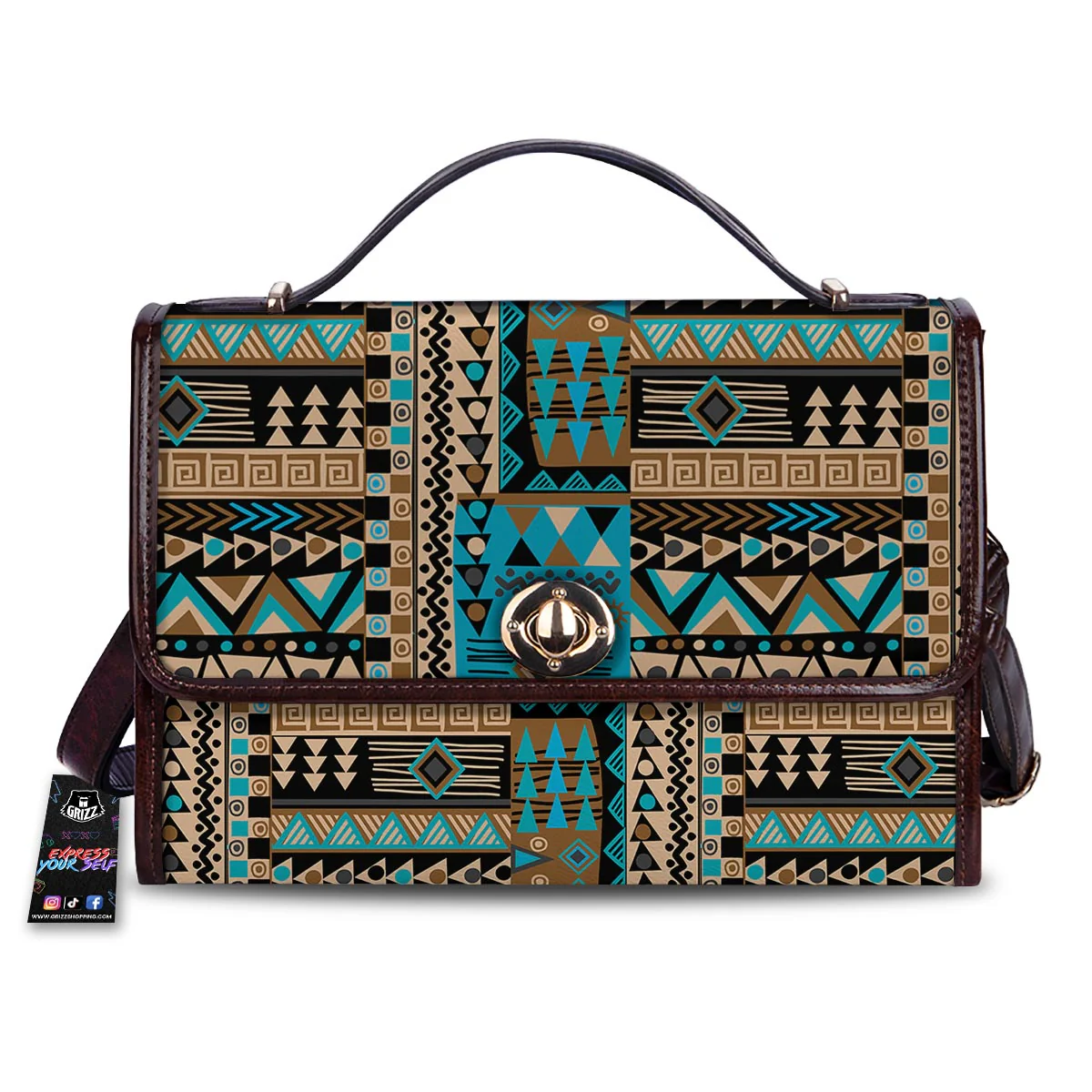 Aztec Brown And Teal Print Pattern Women's Satchel Bag